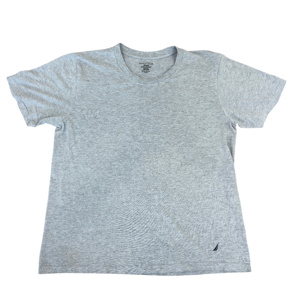 Nautica Mens Medium Gray Heather Short Sleeve Crewneck T-Shirt Cotton Blend Logo